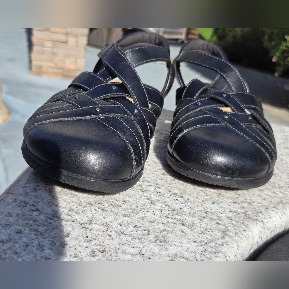 Clarks Collection Sz 9.5 Leather Fisherman Sandals Elizabelle Sea Black - Picture 2 of 15